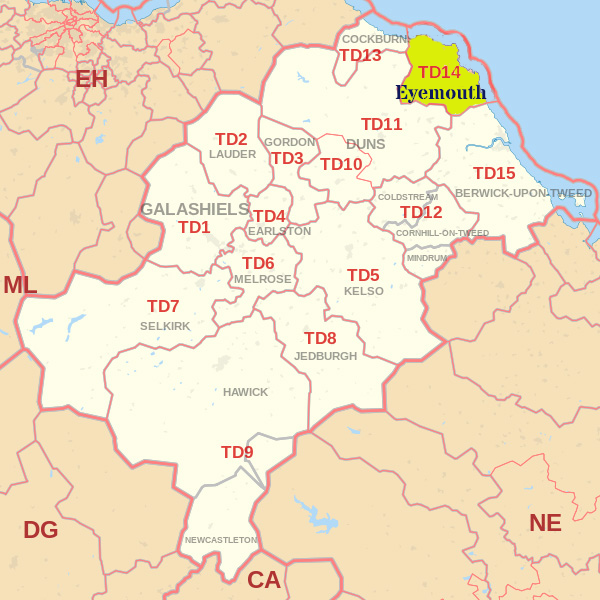 TD14 postcode map, ​​​​​​​​​​​​​​​​​​Kelso​ skip hire